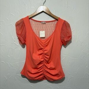 NWT Intimately Free People “Blush Up” neon orange ruched-front blouse (small)